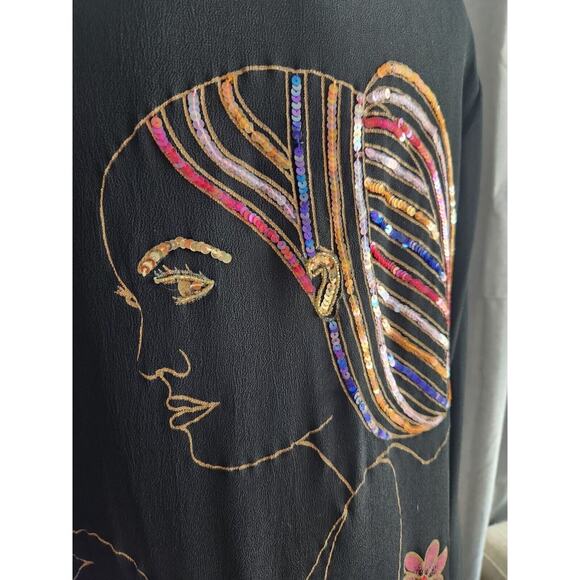 Anthony Original S Asian Style Duster Kimono Cover Up With Fringes And Sequins - Picture 7 of 9